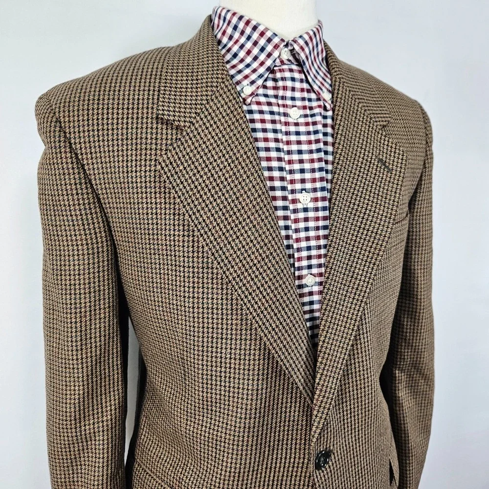 Club Room Men's Sport Coat Blazer Two‎ Button Brown Herringbone Silk Wool 40S